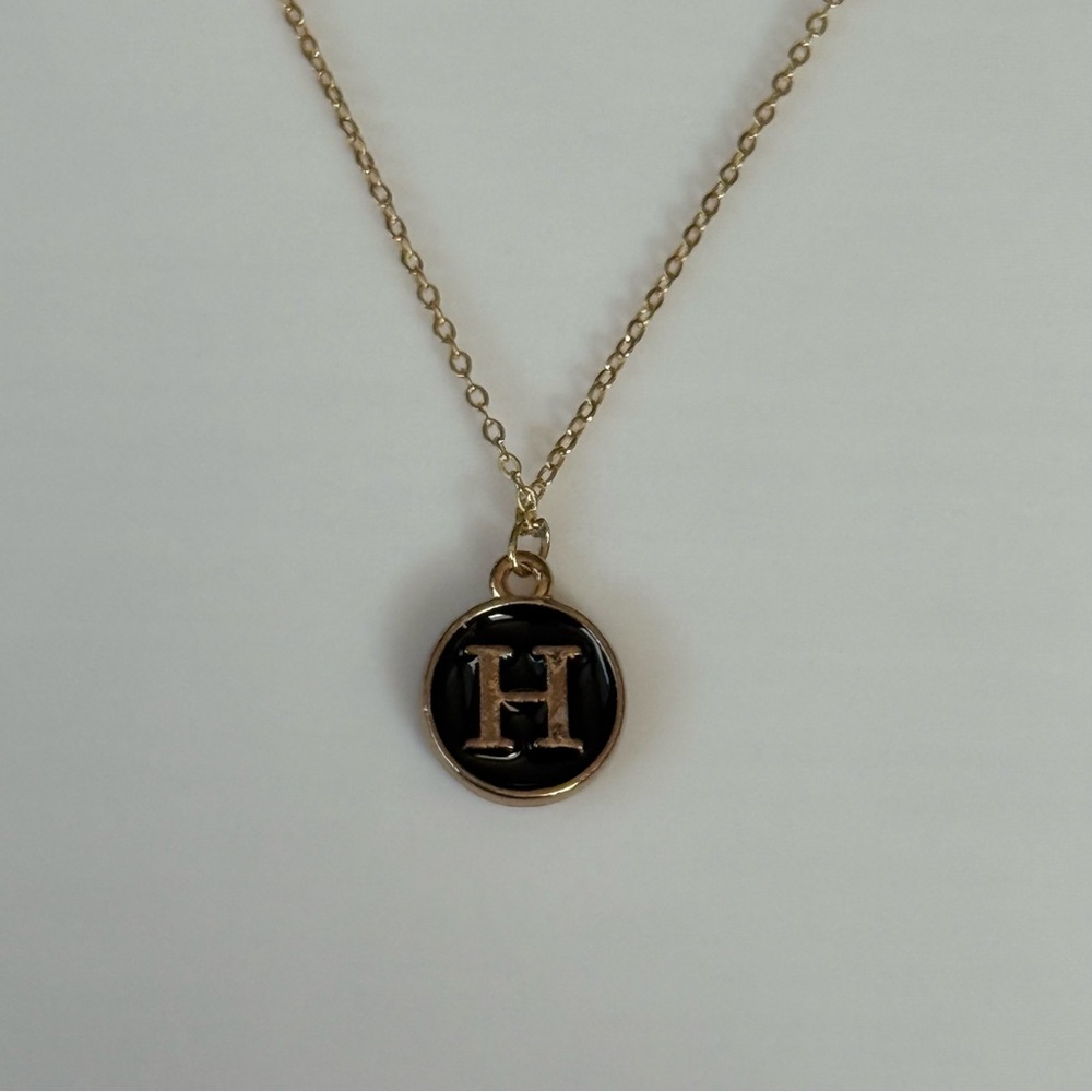 Gold and Black Initial H Pendant Necklace